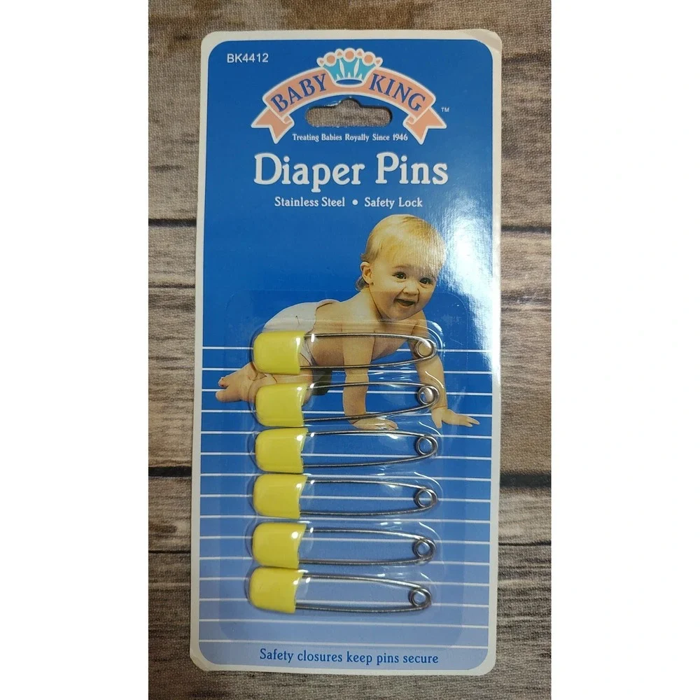 NOS Vintage 1991 Regent Baby King YELLOW Diaper Pins 6 Total NEW Sealed A16